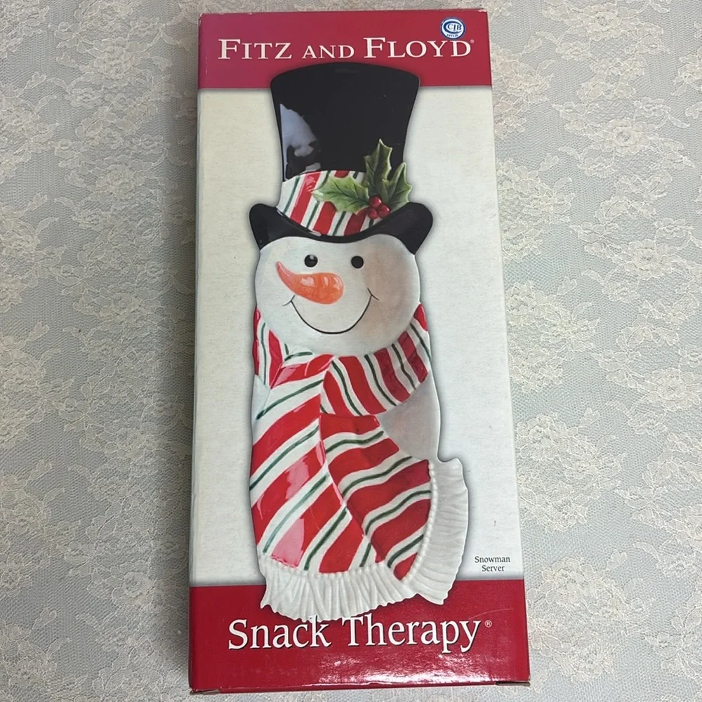 Fitz & Floyd Serving Plate Snack Therapy Snowman Tray Dish Vintage Christmas Red